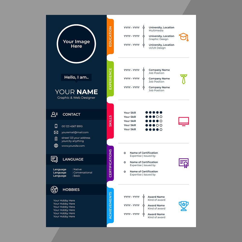 cv resume design with line icons