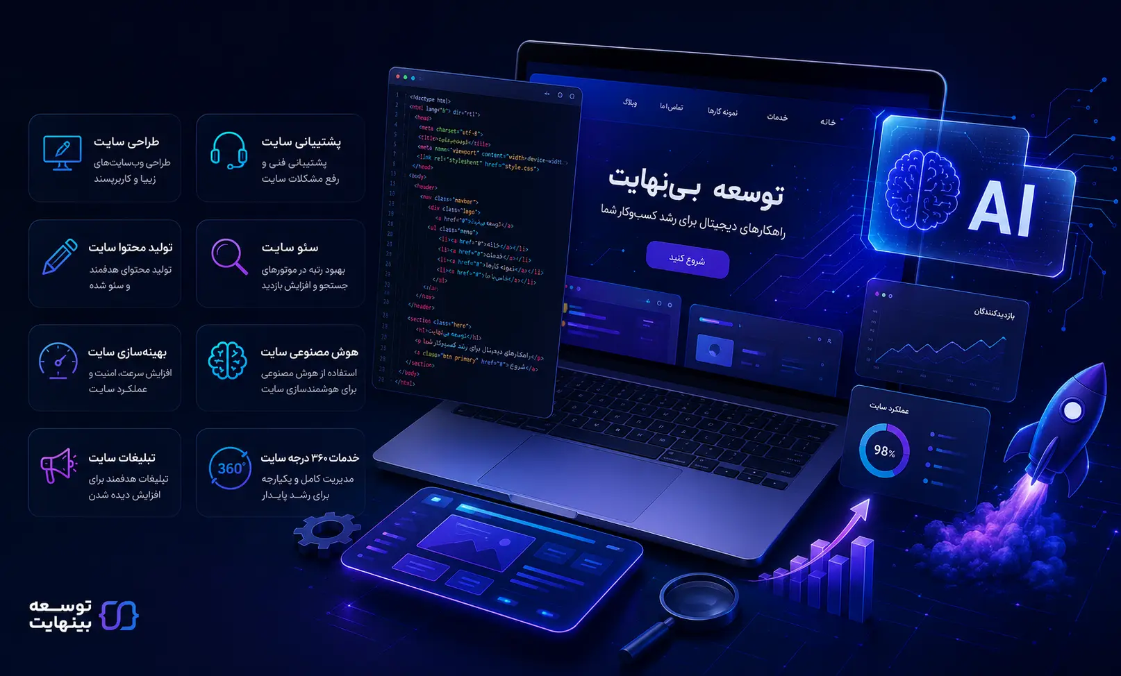خدمات طراحی سایت - توسعه بینهایت - ۲۰۲۶